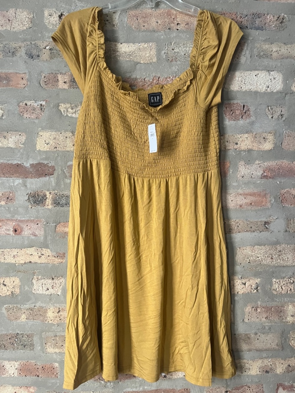 GAP Mustard Smocked Square-Neck Mini Dress